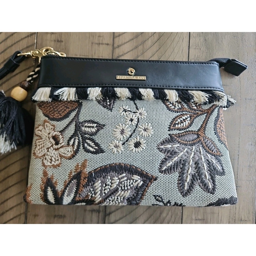 Spartina 449 Clutch Neutral West Bluff Floral Leather Embroidered Boho Coastal